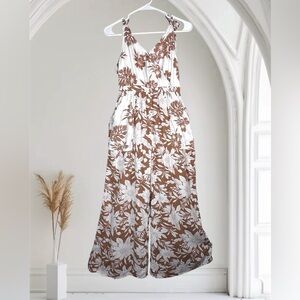 American Eagle Women's Cotton Palm Print Brown Jumpsuit Size S